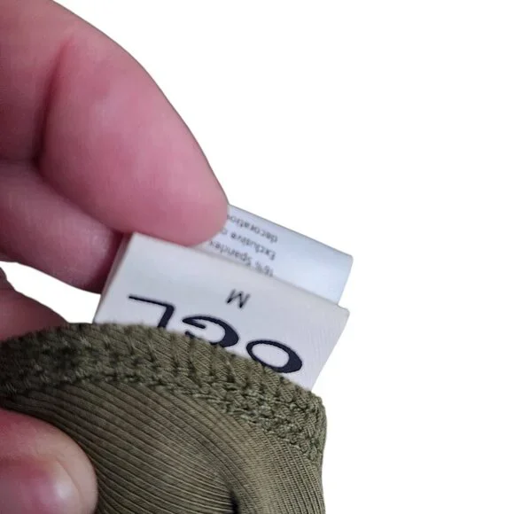 OGL Move Mockneck Tucks Slim Fit Midi Length Dress Ruched Olive Green Size M NEW - Picture 13 of 16